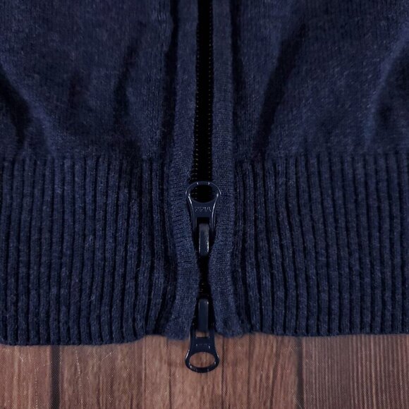 Woolrich Mens Size Large Navy Blue Wool Blend Full Zip Stretch Ribbed Sweater - Picture 8 of 14